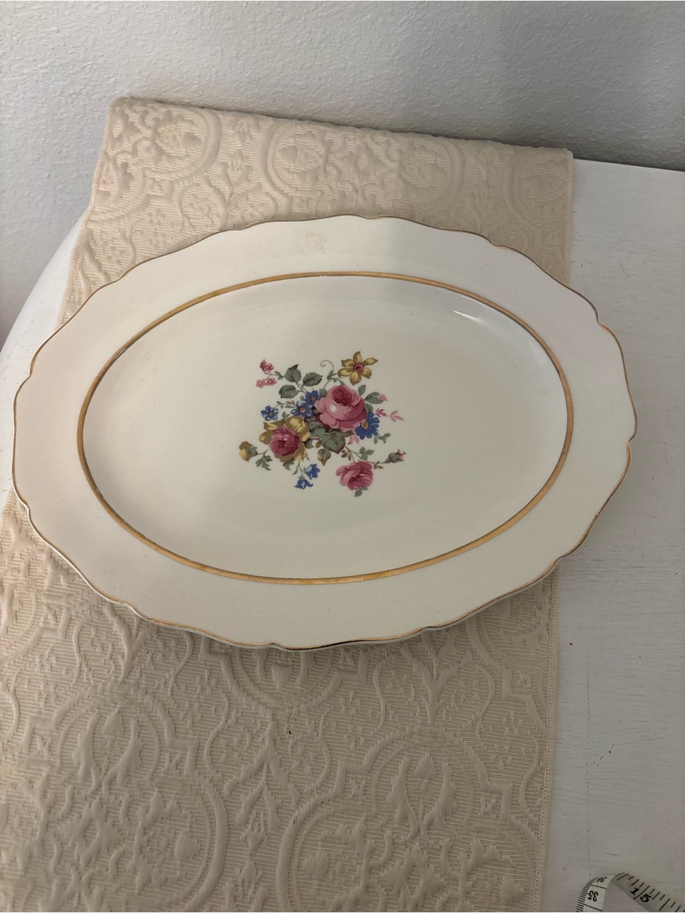 Vintage Large Oval Platter Canonsburg Pottery Co. Keystone Rose Bouquet 14”
